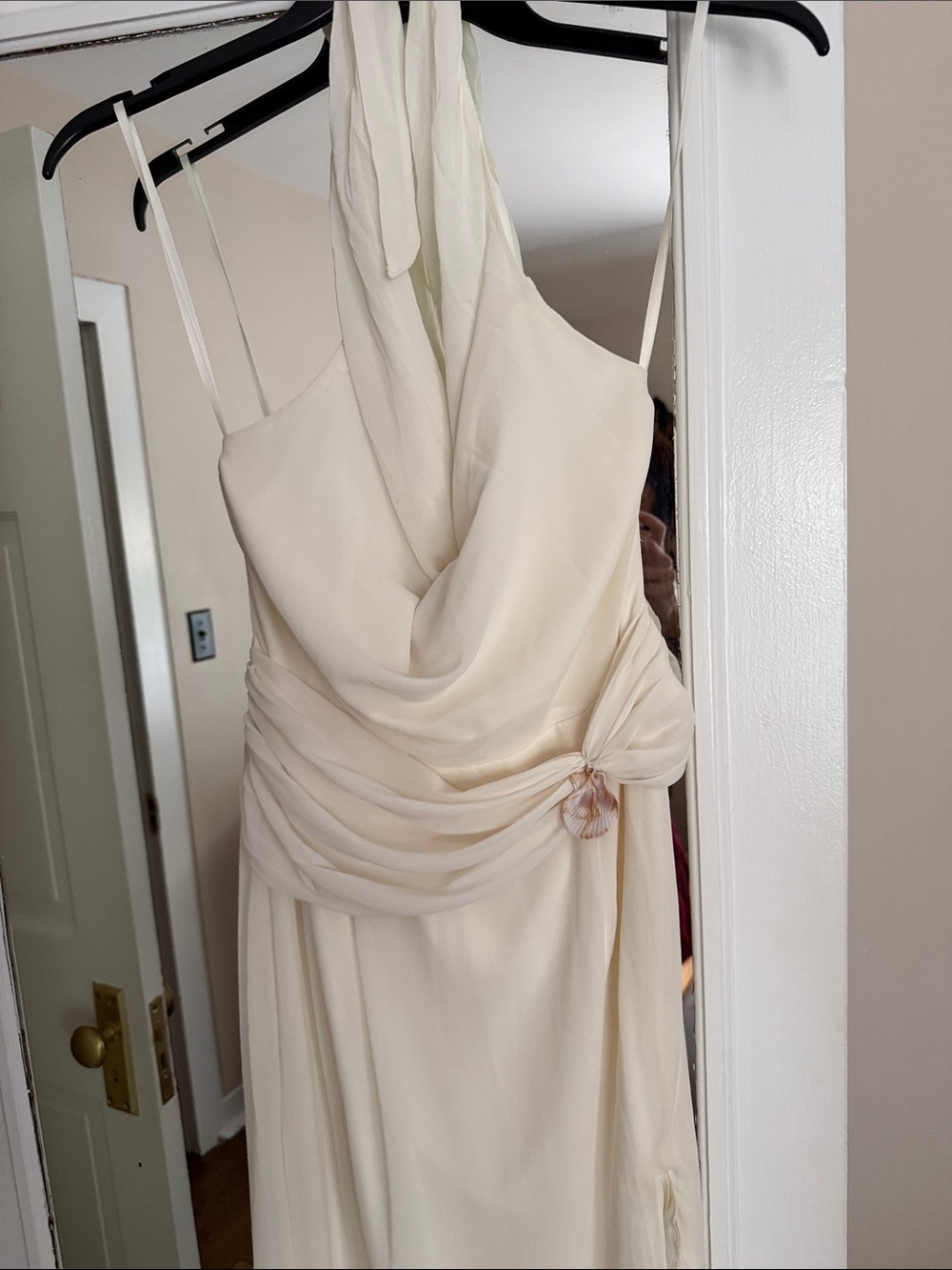 Aurevia Off White Drape Seashell Slit Maxi Dress NWT GORGEOUS